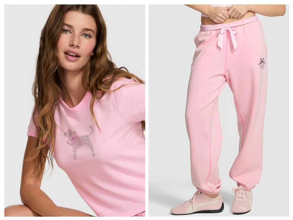 LoveShackFancy PINK Bundle Cropped Bling Tshirt Jogger Sweatpants Overdye Small